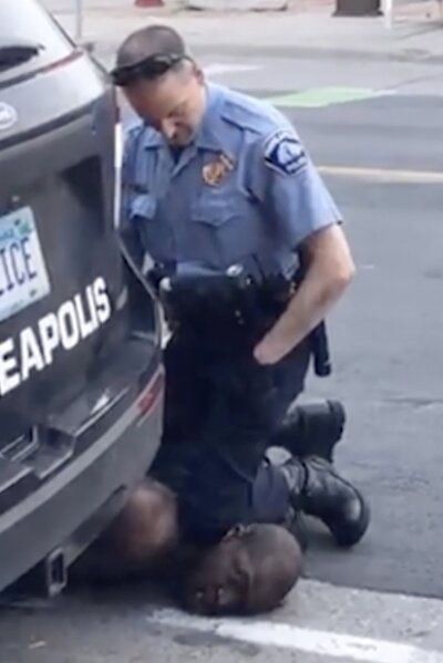 In this Monday, May 25, 2020, frame from video provided by Darnella Frazier, a Minneapolis officer kneels on the neck of a handcuffed man who was pleading that he could not breathe in Minneapolis. Four Minneapolis officers involved in the arrest of a George Floyd who died in police custody were fired Tuesday. (Darnella Frazier via AP)