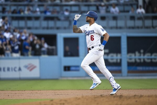 Will Smith of the Los Angeles Dodgers rounds the bases on his