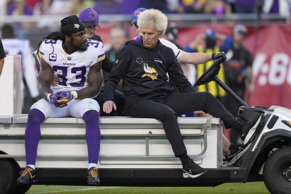 Minnesota Vikings running back Dalvin Cook walks on the field