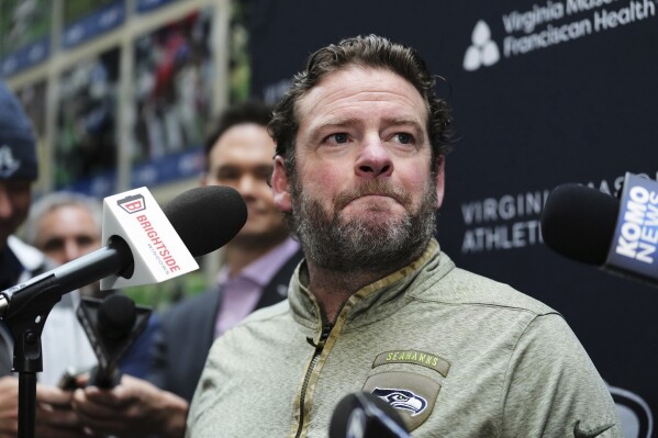 Seattle Seahawks general manager John Schneider speaks to the media, Thursday, March 13, 2025 at the NFL football team's facilities in Renton, Wash. (AP Photo/Lindsey Wasson, file)