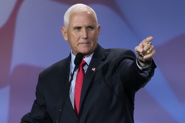Former Vice President Mike Pence speaks at the annual leadership meeting of the Republican Jewish Coalition on Friday, Nov. 18, 2022, in Las Vegas. (AP Photo/John Locher)
