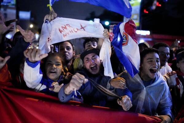 Demonstrators protest, claiming fraud in the general election, in Asuncion, Paraguay Tuesday, May 2, 2023. Paraguayans voted on Sunday to keep the long-ruling Colorado Party in power for five more years, backing its presidential candidate and giving it majorities in both houses of Congress. (AP Photo/Jorge Saenz)