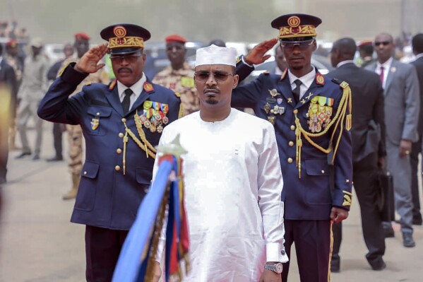 ADDING FAMILY NAME TO BYLINE Chadian President Mahamat Deby Itno participates in his inauguration ceremony in N'djamena, Chad, Thursday, May 23, 2024. Deby Itno was elected May 6, 2024, in a long delayed presidential election that is set to end three years of military rule. (AP Photo/Mouta Ali)