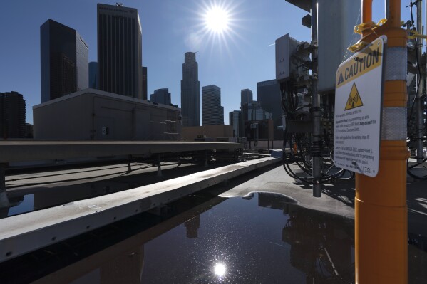 Downtown Los Angeles is seen from an office building rooftop on Friday, Jan. 5, 2024. A light but widely felt earthquake shook Southern California. There were no immediate reports of damage to buildings, other infrastructure or injuries. (AP Photo/Richard Vogel)