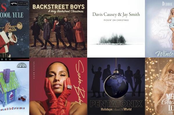 This combination of album cover images shows, top row from left, “Louis Wishes You a Cool Yule” by Louis Armstrong, “A Very Backstreet Christmas" by the Backstreet Boys, “Pickin’ On Christmas,” Davis Causey & Jay Smith, “Winterlicious” by Debbie Gibson, bottom row from left, “Everybody Knows It’s Christmas,” by Chris Isaak, “Santa Baby” by Alicia Keys, “Holidays Around the World” by Pentatonix and "Merry Christmas, Love" by Joss Stone. (Verve, BMG, Strolling Bones Records, Stargirl Records, Sun Records-Virgin UMG, Alicia Keys Records, RCA, S-Curve Records via AP)