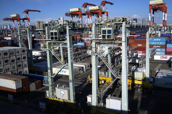 Tokyo Container Terminal is seen in Tokyo on Feb. 19, 2025. (AP Photo/Eugene Hoshiko, File)