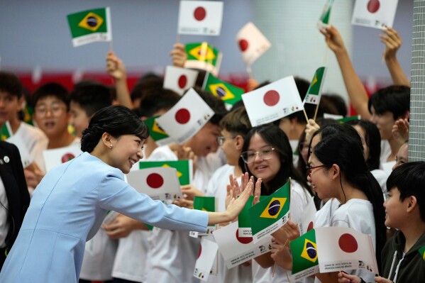 Japan's Princess Kako of Akishino attends a welcome ceremony at the Bunkyo Brazilian Society of Japanese Culture in Sao Paulo, Friday, June 6, 2025. (AP Photo/Andre Penner)