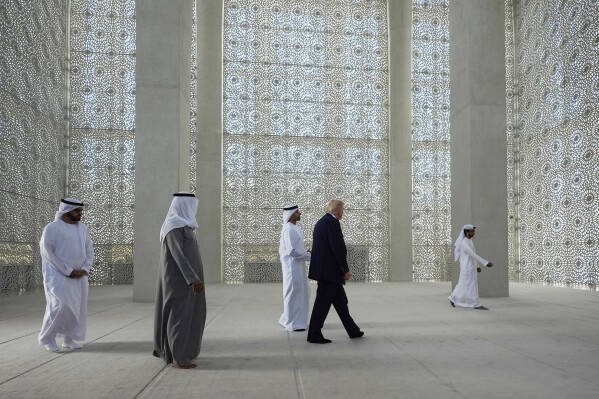 President Donald Trump tours the Eminence Ahmed El-Tayeb Mosque at the Abrahamic Family House, Friday, May 16, 2025, in Abu Dhabi, United Arab Emirates. (AP Photo/Alex Brandon)