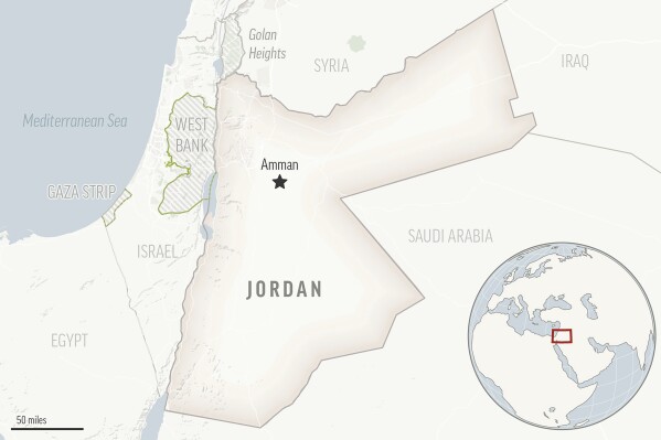 This is a locator map of Jordan and its capital Amman.  (AP photo)