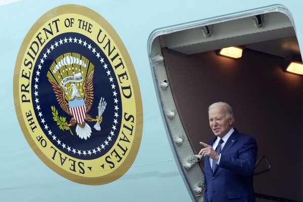 President Joe Biden arrives at Los Angeles International Airport, Tuesday, Feb. 20, 2024, in Los Angeles. (AP Photo/Manuel Balce Ceneta)
