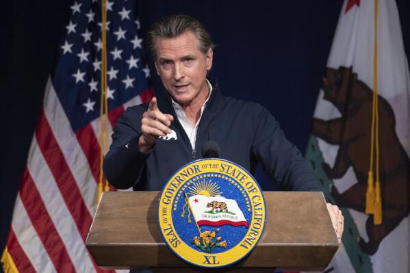 FILE - California Gov. Gavin Newsom speaks in Sacramento, Calif., Jan. 10, 2023. Democratic governors in 20 states are launching a network intended to strengthen abortion access in the wake of the U.S. Supreme Court nixing a woman’s constitutional right to end a pregnancy. (AP Photo/José Luis Villegas, File)