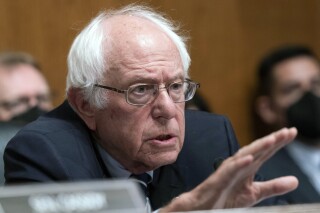 FILE - Sen. Bernie Sanders, I-Vt., speaks during a hearing on Capitol Hill in Washington, Thursday, June 8, 2023. Sanders and a robust group of Democratic senators say they're done “asking nicely" for Israel to do more to reduce civilian casualties in its war against Hamas in Gaza. (AP Photo/Jose Luis Magana, File)