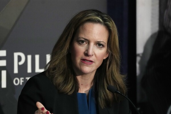 Michigan Secretary of State Jocelyn Benson participates in an election forum in Ann Arbor, Mich., Sept. 19, 2024. (AP Photo/Carlos Osorio, File)