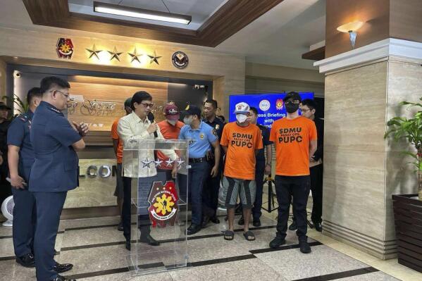 Interior Secretary Benhur Abalos speaks during a news conference in Manila, Philippines, Wednesday, June 5, 2024. Four police officers assigned in the Philippine capital region have been arrested for kidnapping for ransom that victimized four foreign tourists, officials said Wednesday. (AP Photo)