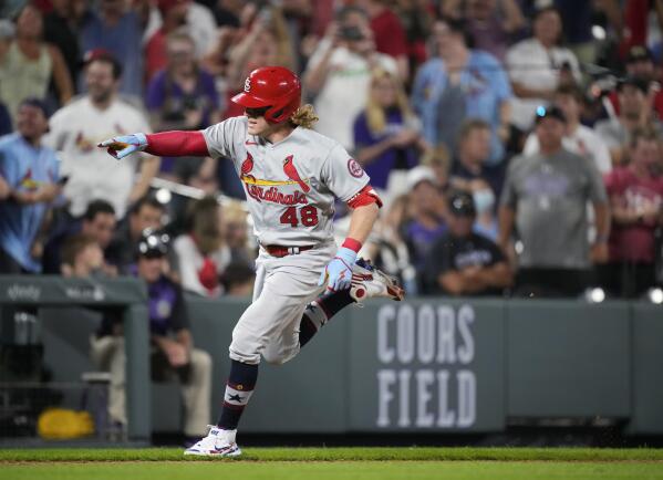 Bader back in swing, slam in 10th carries Cards past Rockies