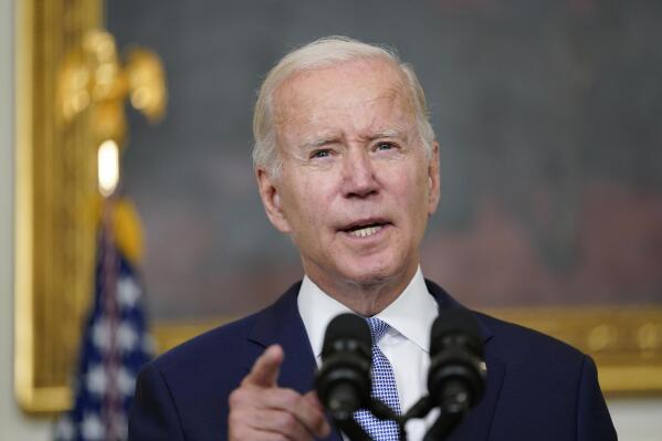 President Joe Biden speaks about "The Inflation Reduction Act of 2022" in the State Dining Room of the White House in Washington, Thursday, July 28, 2022. (AP Photo/Susan Walsh)