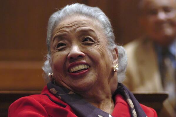 FILE - Cecilia Marshall, widow of Supreme Court Justice Thurgood Marshall, laughs while watching a slide show about her husband during a meeting to rally support for renaming Baltimore-Washington International Airport after Thurgood Marshall, one of the state's most famous native sons and the first Black justice on the U.S. Supreme Court, in Annapolis, Md., March 28, 2005. The Supreme Court says Cecilia "Cissy" Marshall has died. She was 94.(AP Photo/Matthew S. Gunby, File)
