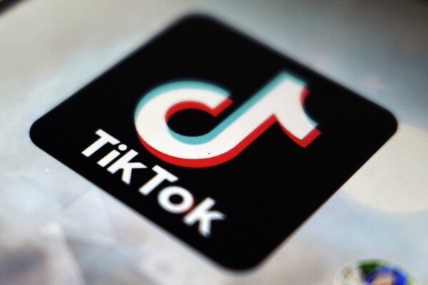 FILE - A view of the TikTok app logo, in Tokyo, Japan, Sept. 28, 2020. TikTok and Facebook owner Meta are filing legal challenges against new European Union rules designed to counter the dominance of digital giants and make online competition fairer by giving consumers more choice. (AP Photo/Kiichiro Sato, File)