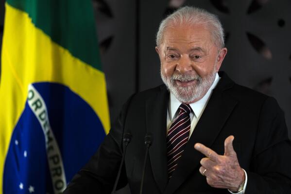 Brazilian President Luiz Inacio Lula da Silva speaks during a news conference after attending the Group of Seven nations' summit in Hiroshima, western Japan, Monday, May 22, 2023. (AP Photo/Louise Delmotte)
