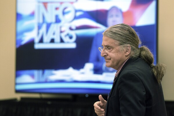 FILE - Alex Jones attorney Norm Pattis stands in court during closing statements in Alex Jones' Sandy Hook defamation damages trial in Superior Court in Waterbury, Connecticut, on Oct. 6, 2022. (H. John Voorhees III/Hearst Connecticut Media via The Associated Press, Pool, File)