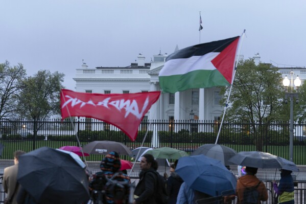 Demonstrators rally in support of Palestinians, Tuesday, April 2, 2024, at Lafayette Park across from the White House in Washington,. (AP Photo/Jose Luis Magana)