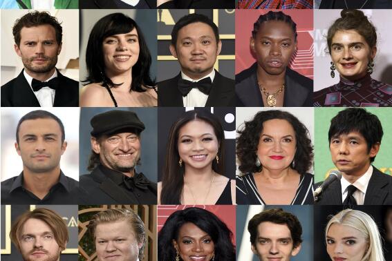 This combination of photos shows some of the new members named to the Academy of Motion Picture Arts and Sciences, top row from left, Andrew Ahn, Mariano Barroso, Lori Tan Chinn, Pawo Choyning Dorji, and Robin de Jesús, second row from left, Jamie Dornan, Billie Eilish, Ryusuke Hamaguchi , Jeremy O. Harris, and Gaby Hoffmann, third row from left, Amir Jadidi, Troy Kotsur, Adele Lim, Olga Merediz, and Hidetoshi Nishijima, bottom row from left, Finneas O’Connell, Jesse Plemons, Sheryl Lee Ralph, Kodi Smit-McPhee, and Anya Taylor-Joy. (AP Photo)