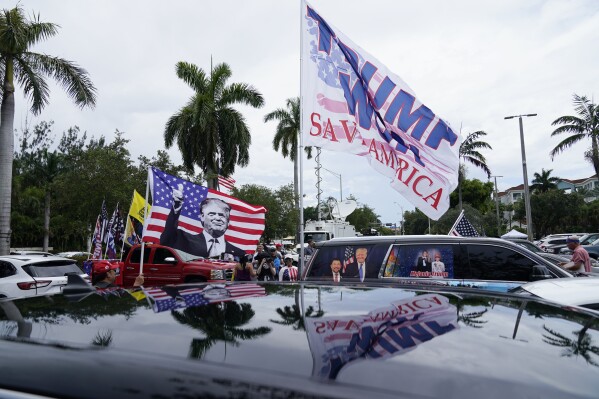 Supporters of former President Donald Trump, rally outside the Trump National Doral resort, Monday June 12, 2023 in Doral, Fla. (AP Photo/Alex Brandon)