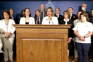 Democratic Minnesota Senate Minority Leader Melisa López Franzen speaks with reporters at the State Capitol in St. Paul, Minnesota, on Thursday, May 12, 2022, after the Senate Republican majority blocked efforts by her Senate Democrats to force consideration of nine abortion and health-related bills that the Republican majority has kept bottled up in committee. (AP Photo/Steve Karnowski)