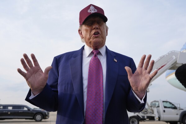President Donald Trump speaks to reporters after arriving on Air Force One, Tuesday, June 10, 2025, at Joint Base Andrews, Md. (AP Photo/Alex Brandon)