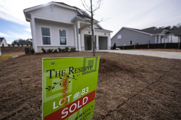 A sign announces the sale of a new home, Jan. 16, 2024, in Kennesaw, Ga. (AP Photo/Mike Stewart, File)