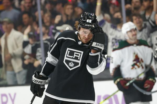 Brendan Lemieux of the Los Angeles Kings leaves the ice during