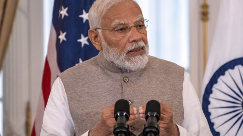 India's Prime Minister Narendra Modi speaks during a State Visit Luncheon at the State Department, Friday, June 23, 2023, in Washington. (AP Photo/Jacquelyn Martin)