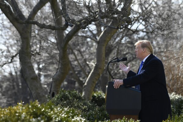
              President Donald Trump speaks during an event in the Rose Garden at the White House in Washington, Friday, Feb. 15, 2019, to declare a national emergency in order to build a wall along the southern border. (AP Photo/Susan Walsh)
            