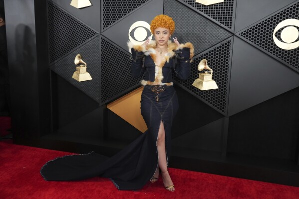 Ice Spice arrives at the 66th annual Grammy Awards on Sunday, Feb. 4, 2024, in Los Angeles. (Photo by Jordan Strauss/Invision/AP)