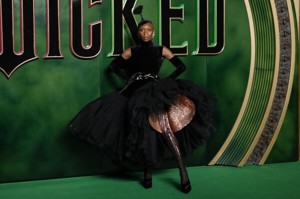 Cynthia Erivo poses for photographers upon arrival at the premiere of the film 'Wicked' in London, Nov. 18, 2024. (Photo by Millie Turner/Invision/AP File)