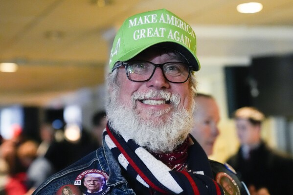 FILE - Edward X. Young, of Brick, N.J., arrives before Republican presidential candidate former President Donald Trump speaks during a campaign event in Laconia, N.H., Jan. 22, 2024. Before launching his ill-fated campaign for the White House, Florida Gov. Ron DeSantis was a star. Again and again, Republican voters said they saw him as the future of the party. But after a bitter scorched-earth primary in which Trump pounded DeSantis viciously for the better part of a year, interviews with voters across early-voting states suggest the Florida governor may have an uphill battle if he chooses to run again in 2028. (AP Photo/Matt Rourke, file)