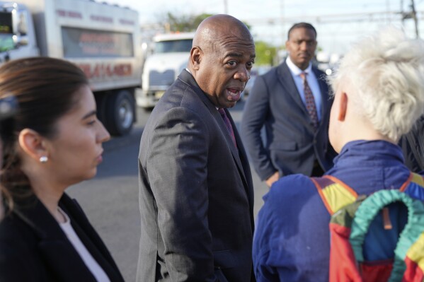 Newark Mayor Ras Baraka speaks to protesters outside of Delaney Hall, a recently re-opened immigration detention center, in Newark, N.J., Wednesday, May 7, 2025. (AP Photo/Seth Wenig)