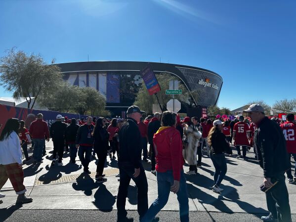 Fans entering Allegiant Stadium in Las Vegas, Nevada ahead of the 2024 Super Bowl. (AP Photo / Rio Yamat)