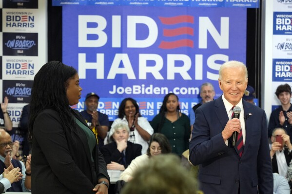 President Joe Biden visits his Wisconsin election campaign office Wednesday, March 13, 2024, in Milwaukee. (AP Photo/Jacquelyn Martin)