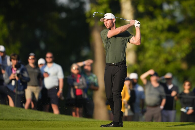 Thursday, May 16, 2024, Louisville, Ky.  (AP Photo/Matt York) Grayson Murray hits the fairway from the 10th hole during the first round of the PGA Championship golf tournament at Valhalla Golf Club.