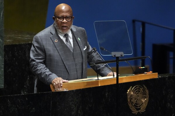 UN General Assembly President Dennis Francis delivers his closing remarks to the 78th session of the United Nations General Assembly, Tuesday, Sept. 26, 2023. (AP Photo/Richard Drew)