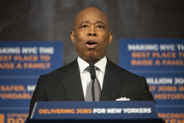 New York City Mayor Eric Adams speaks during a press conference at City Hall, Wednesday, Feb. 5, 2025, in New York. (AP Photo/Yuki Iwamura)