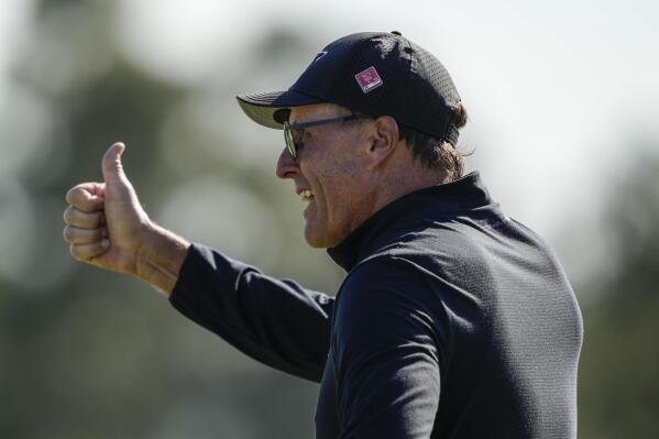 Phil Mickelson reacts on the 18th hole during the final round of the Masters golf tournament at Augusta National Golf Club on Sunday, April 9, 2023, in Augusta, Ga. (AP Photo/David J. Phillip)