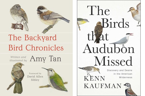 This combination of cover images shows "The Backyard Bird Chronicles" by Amy Tan, left, and "The Birds that Audubon Missed: Discovery and Desire in the American Wilderness" by Kenn Kaufman. (Knopf via Ǻ, left, and Avid Reader Press via Ǻ)