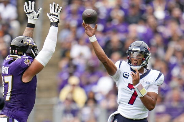 Texans' Stroud takes beating in opener, sacked five times in 25-9 loss to  Ravens