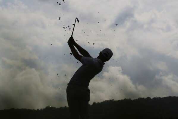 Rasmus Neergaard-Petersen, of Denmark, tees off on the 16th hole during the third round of the U.S. Open golf tournament at Oakmont Country Club Saturday, June 14, 2025, in Oakmont, Pa. (AP Photo/Charlie Riedel)