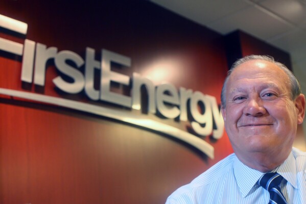 FILE - FirstEnergy Corp. President and CEO Charles "Chuck" Jones is photographed at the company's Akron, Ohio, headquarters in 2015. (Phil Masturzo/Akron Beacon Journal via AP, File)