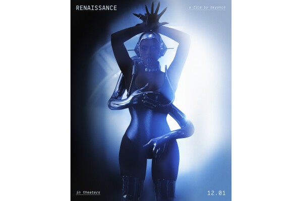 This image released by Parkwood Entertainment shows promotional art for "Renaissance: A Film by Beyoncé." (Parkwood Entertainment via AP)