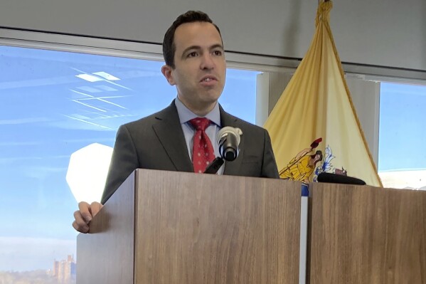 FILE - New Jersey Attorney General Matt Platkin speaks during a news conference at his office, Dec. 12, 2023, in Trenton, N.J. Reports in New Jersey of hate crimes and other incidents of bias — like antisemitism and anti-Black behavior among others — climbed by 22% last year, according to preliminary data released Thursday, March 7, 2024, by the state's attorney general. (AP Photo/Mike Catalini, File)