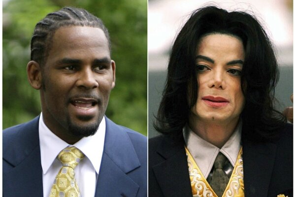 
              This combination photo shows R&B singer R. Kelly, arriving at 3the Cook County Criminal Court Building in Chicago on June 13, 2008, left, and pop icon Michael Jackson arriving at the Santa Barbara County Courthouse for his child molestation trial in Santa Maria, Calif. on May 25, 2005. The path to the screen can be tough for the makers of documentaries that make damaging claims about powerful people, such as the recent Lifetime series “Surviving R. Kelly” and an upcoming one featuring two men who accuse Michael Jackson of molesting them. But filmmakers and the lawyers who push such documentaries through production say the law is often their friend. Sometimes, they say the resistance they receive can be a sign that they’re doing it right. (AP Photo)
            